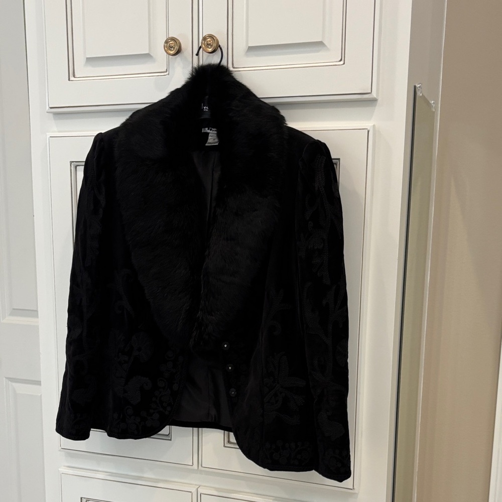 Nygard Black Faux FurJacket.  Removable fur collar.  Three snap closure.